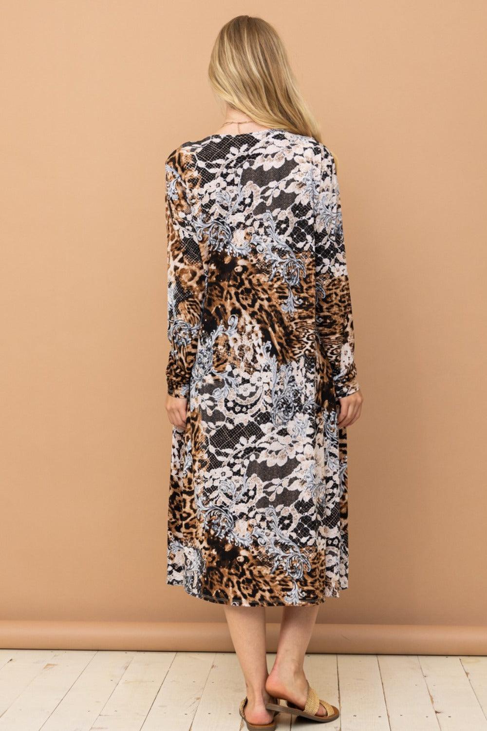 And The Why Leopard Kimono Open Front Longline Cardigan Cardigans