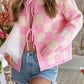 Checkered Tie-Front Cropped Cardigan - DAVERRI FASHIONS