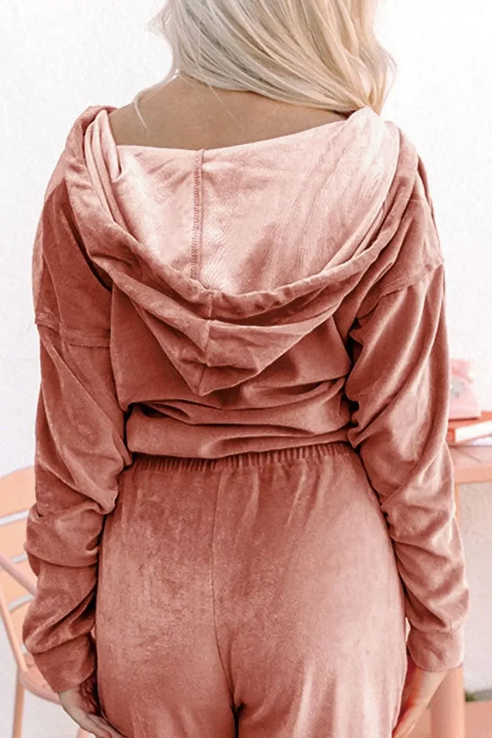 Zip Up Dropped Shoulder Hooded Top and Pants Set - DAVERRI FASHIONS