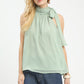 Umgee mint halter tie neck sleeveless chiffon top with ruffles