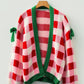 Daverri Fashions Checkered Bow-Tie Sleeve Knit Christmas Cardigan - DAVERRI FASHIONS