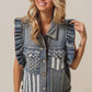 BiBi American Flag Washed Denim Jacket - DAVERRI FASHIONS