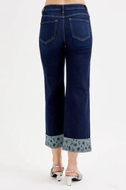 RISEN Full Size Mid Rise Fit Crop Wide With Printed Cuff Jeans | Jeans Daverri Fashions