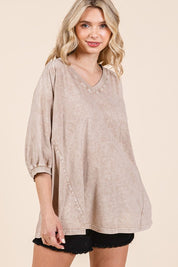 Mittoshop Mineral Wash V-Neck Raglan A-Line Relaxed Top