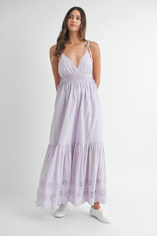 MABLE Eyelet Lace Maxi Dress With Side Strap Details Maxi Dresses