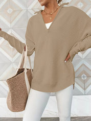 Khaki Half Zip Long Sleeve Knit Top | Knit Tops Daverri Fashions