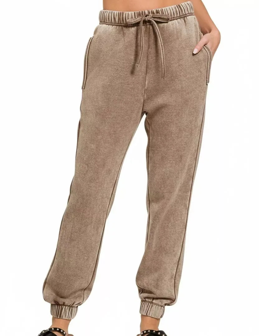 Zenana Acid Wash Fleece Sweatpants with Pockets - DAVERRI FASHIONS