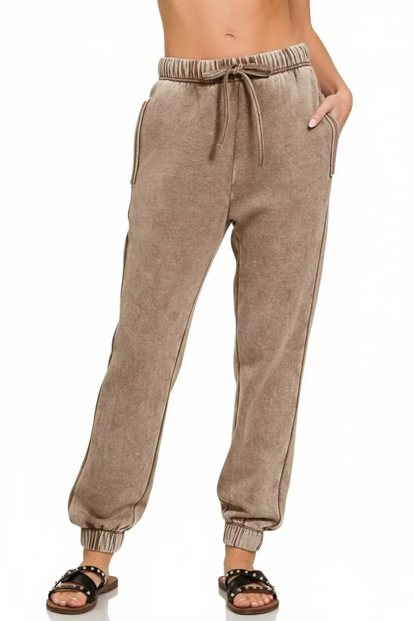 Zenana Acid Wash Fleece Sweatpants with Pockets - DAVERRI FASHIONS