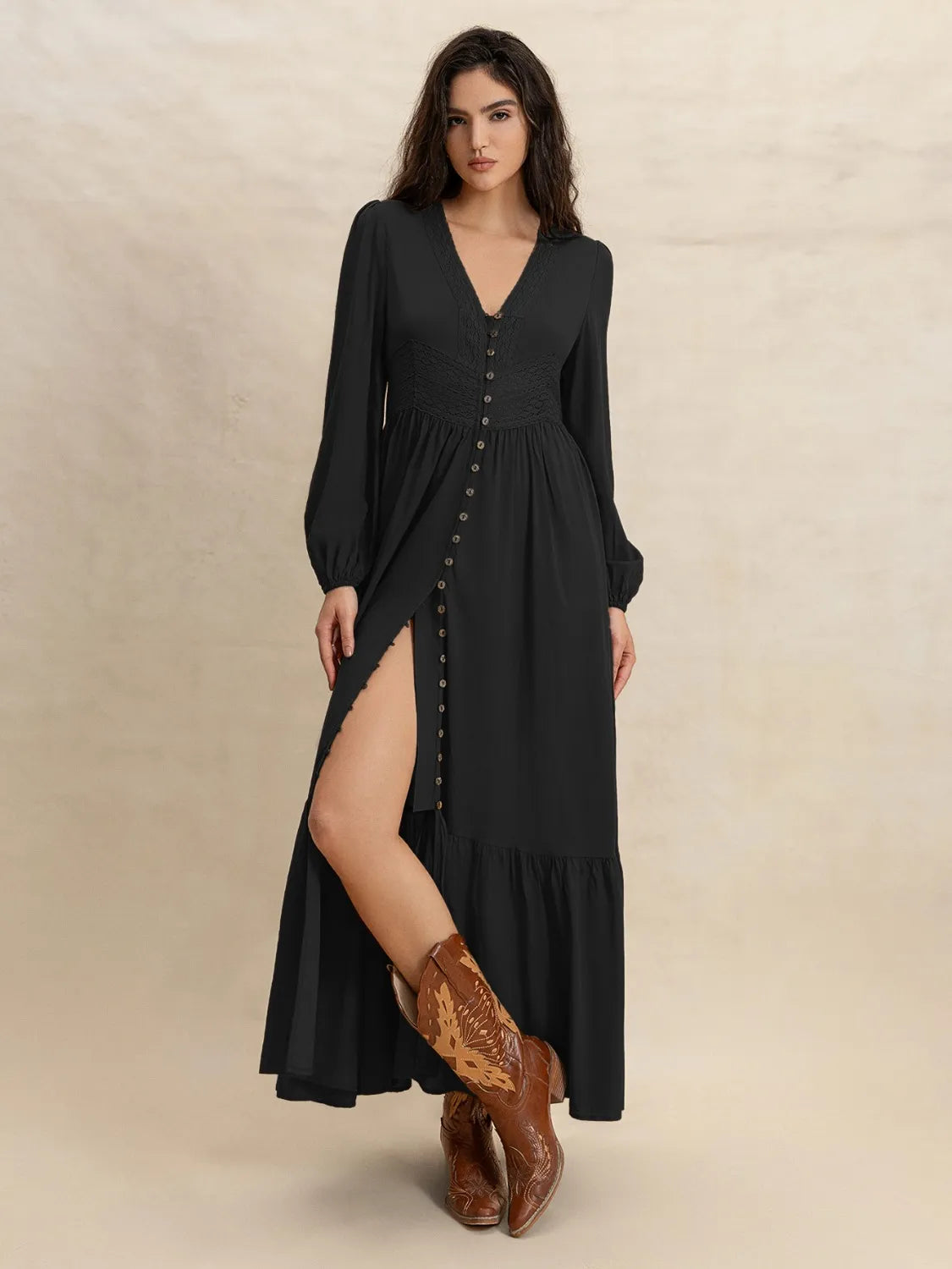 V-Neck Long Sleeve Dress | Daverri Fashions