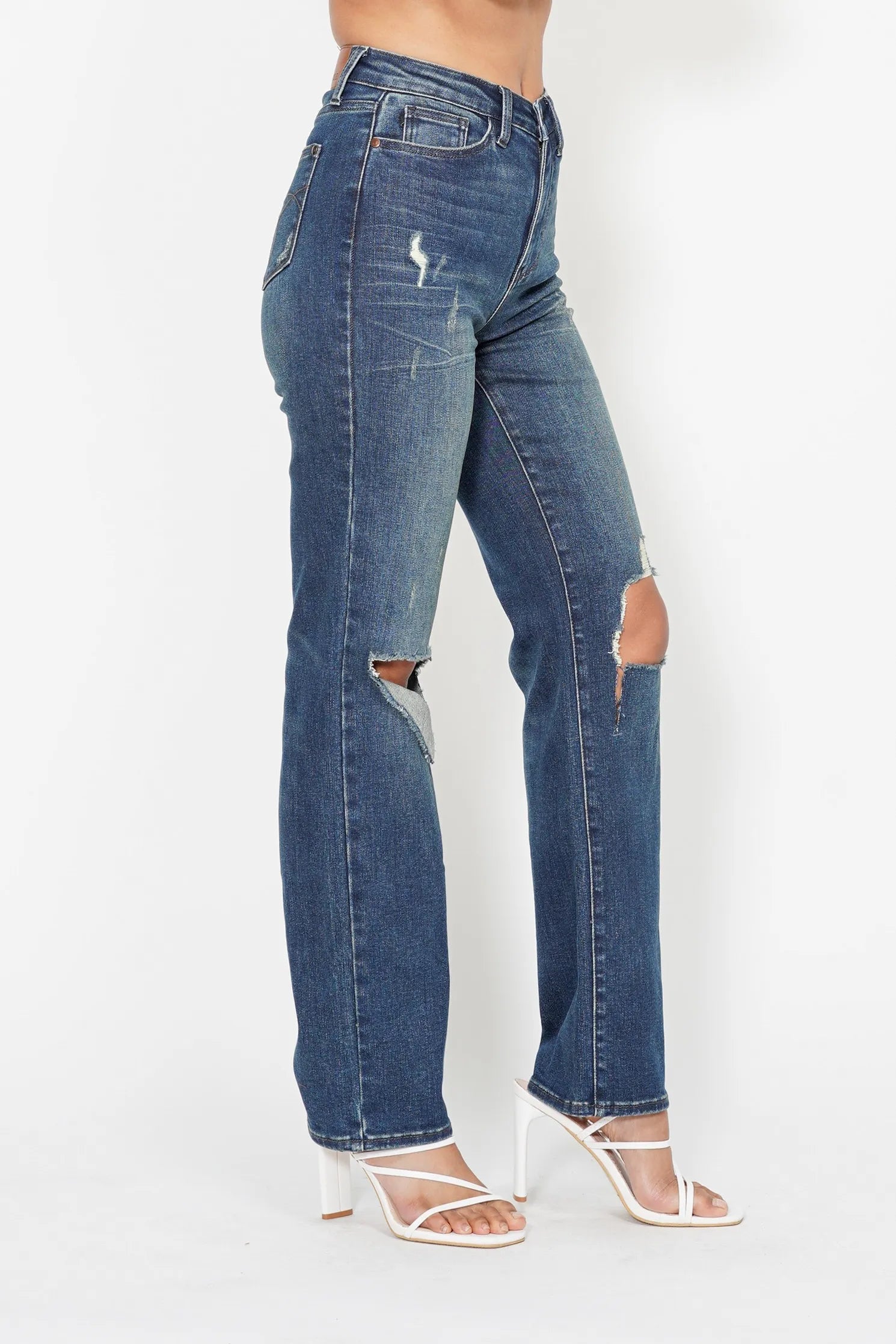 Judy Blue Full Size Hw Ripped Knee Dad Jeans Plus Size | Jeans Daverri Fashions