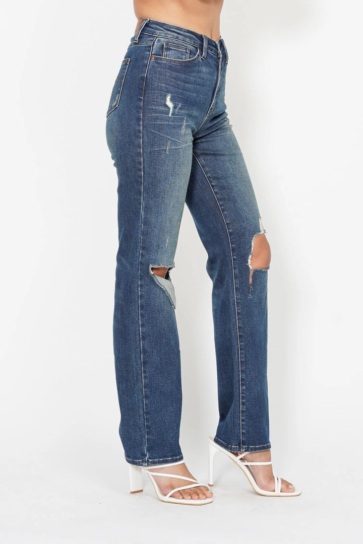 Judy Blue Full Size Hw Ripped Knee Dad Jeans Plus Size | Jeans Daverri Fashions