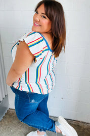 Multicolor Striped Raglan Flutter Sleeve Top | Daverri Fashions