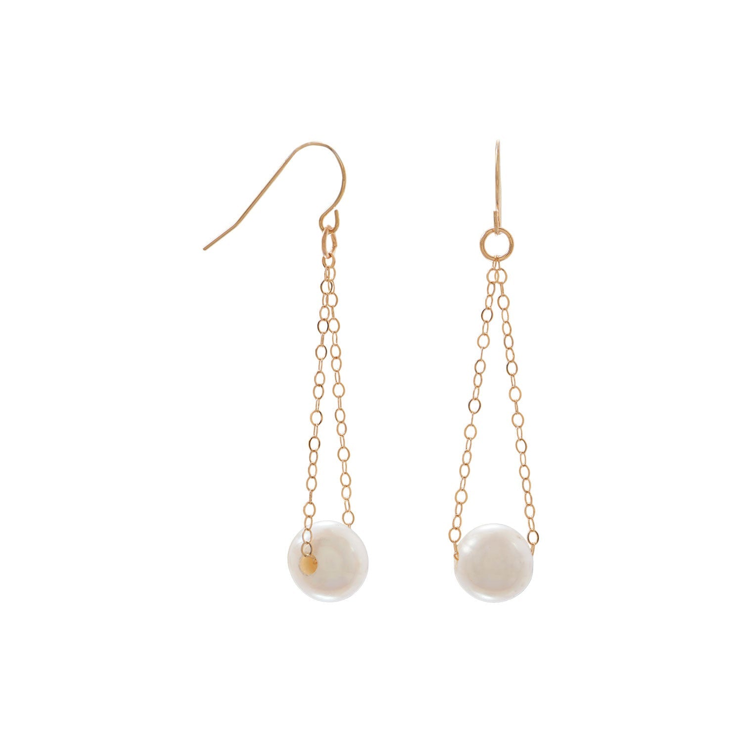 14 Karat Gold French Wire Earrings with Floating Cultured Freshwater Pearl Default Title Earrings