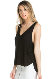 high low v-neck open side tank top Black