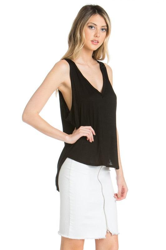 high low v-neck open side tank top