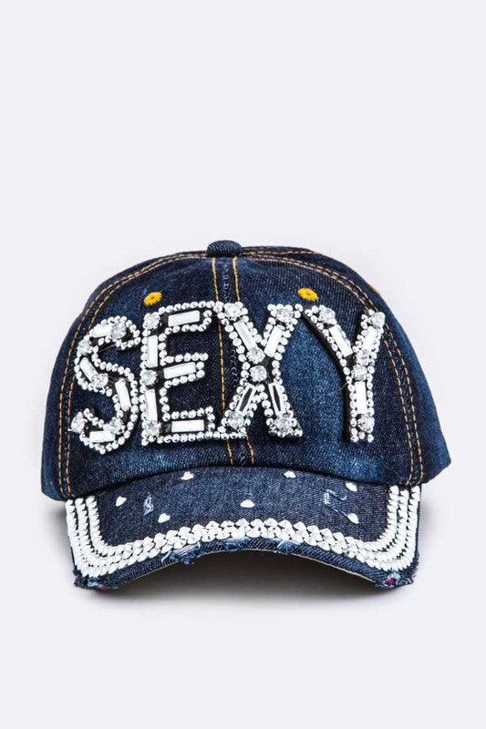 Crystal SEXY Embelished Denim Cap Dark Denim 1 Hats