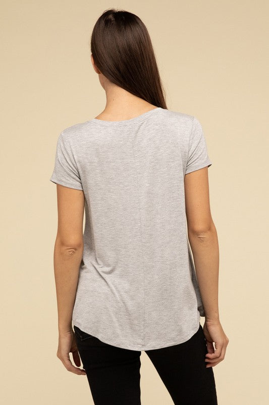 Flowy Round Hem Rayon Short Sleeve Top T-Shirts