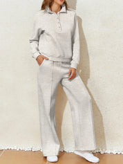 Collared Sweatshirt and High Waist Pants Active Set | Daverri Fashions