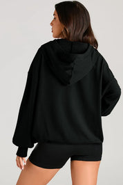 Pocketed Half Zip Long Sleeve Hoodie | Hoodies Daverri Fashions