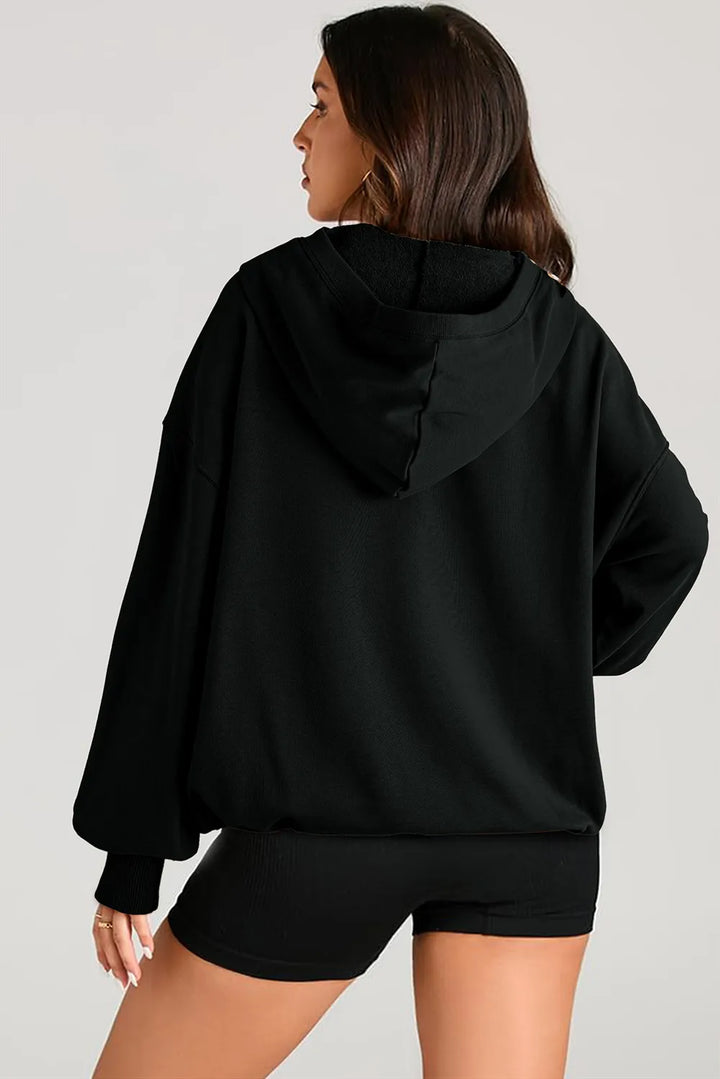 Pocketed Half Zip Long Sleeve Hoodie | Hoodies Daverri Fashions