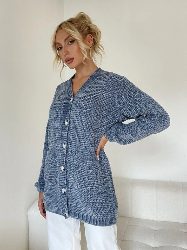 Pocketed V-Neck Button Up Cardigan | Cardigans Daverri Fashions
