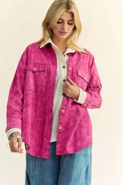 Davi & Dani Curved Hem Diamond Quilted Button Up Denim Shacket | Shackets Daverri Fashions