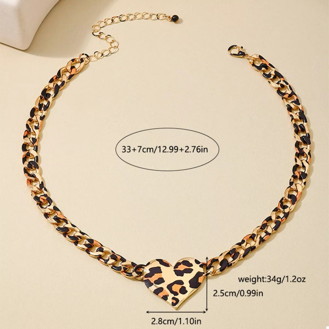 Leopard Heart Chain Necklace | Necklaces Daverri Fashions
