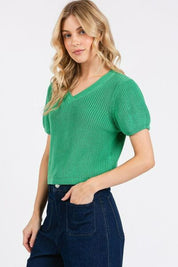 Mittoshop V-Neck Short Sleeve Crop Sweater