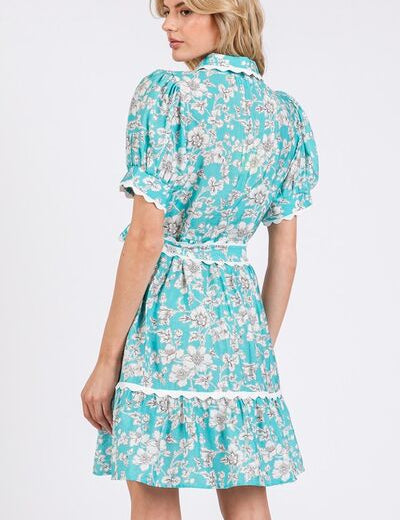 SAGE+FIG Vintage Floral Scalloped Mini Shirt Dress Mini Dresses