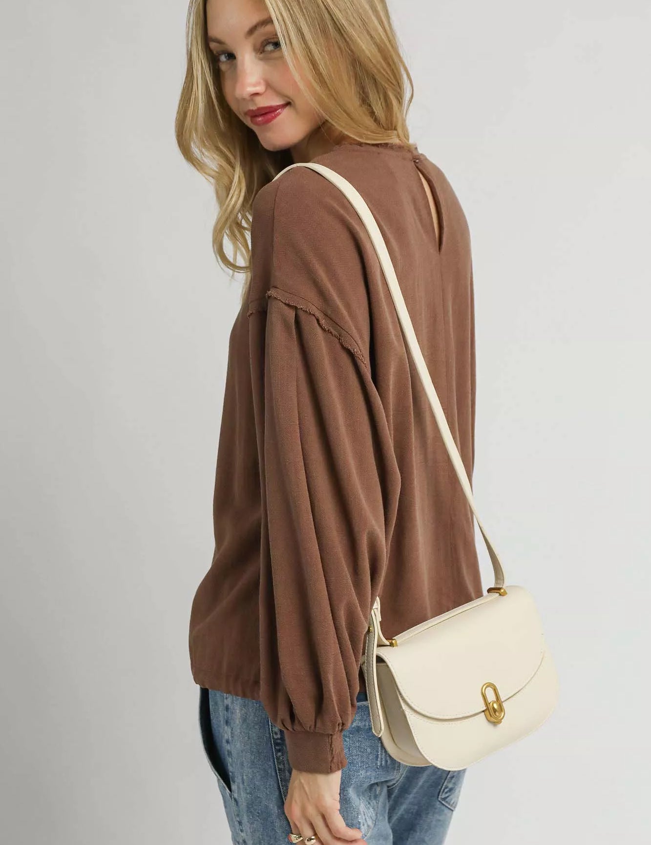 Umgee Linen Long Sleeve Top with Drawstring | Blouses Daverri Fashions