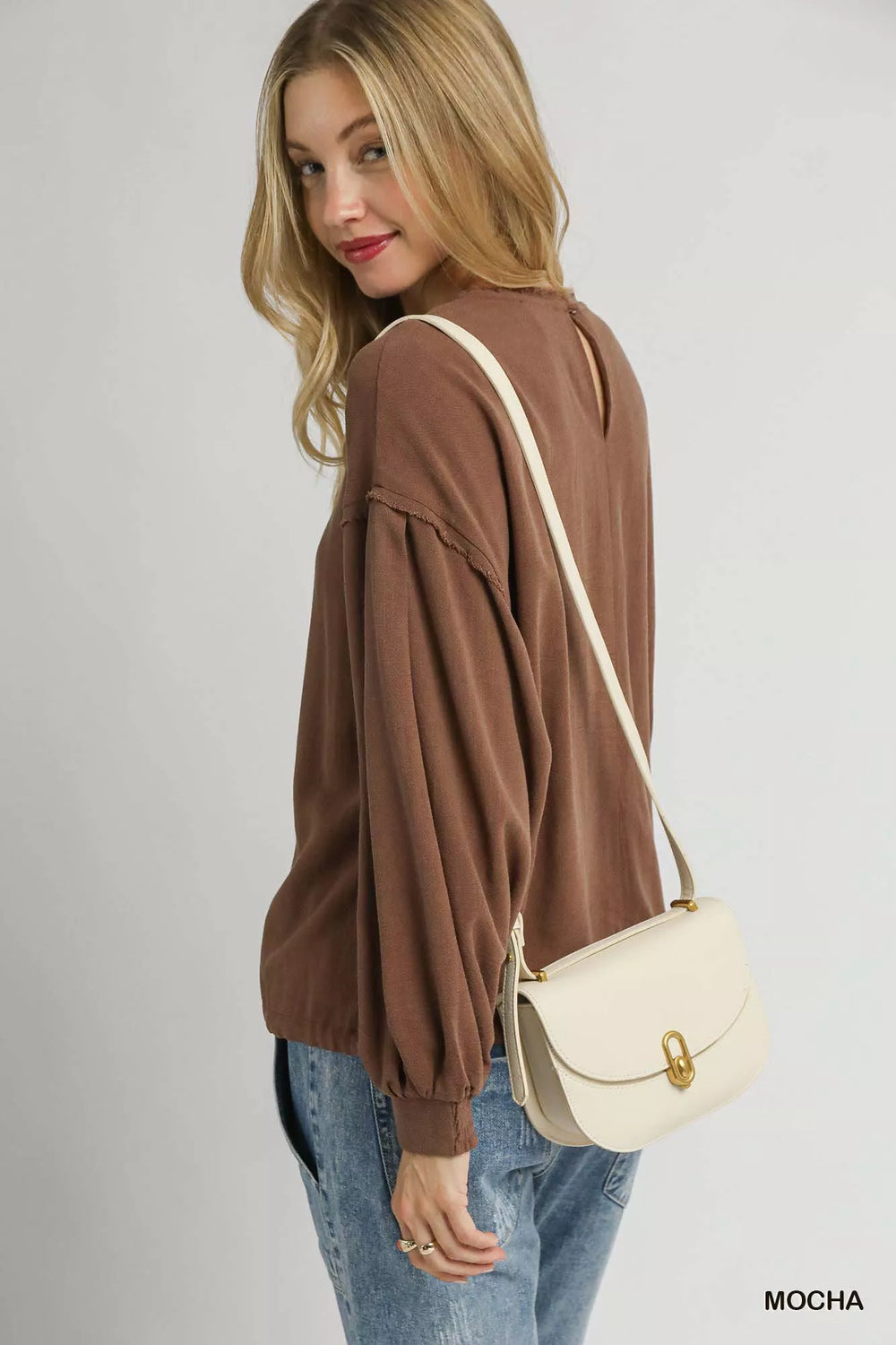 Umgee Linen Long Sleeve Top with Drawstring | Blouses Daverri Fashions