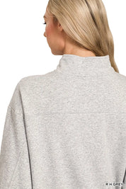 Zenana Fleece Half Zip Sweatshirt Grey | Sweatshirts Daverri Fashions