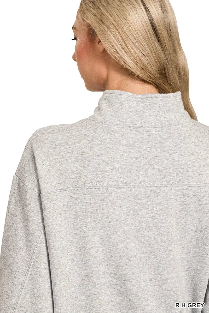 Zenana Fleece Half Zip Sweatshirt Grey - DAVERRI FASHIONS
