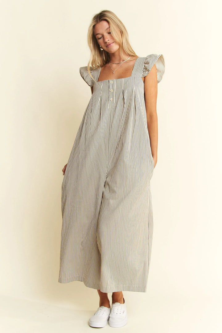 Jade By Jane Stripe Sleeveless Ruffle Jumpsuit Jumpsuits