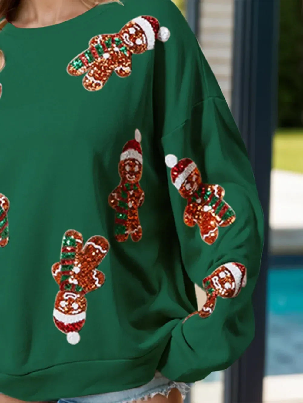 Sequin Gingerbread Man Long Sleeve Sweatshirt - DAVERRI FASHIONS