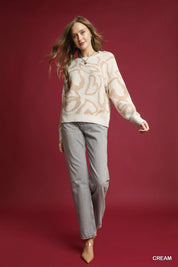 Umgee Heart Print Crew Neck Sweater | Sweaters Daverri Fashions