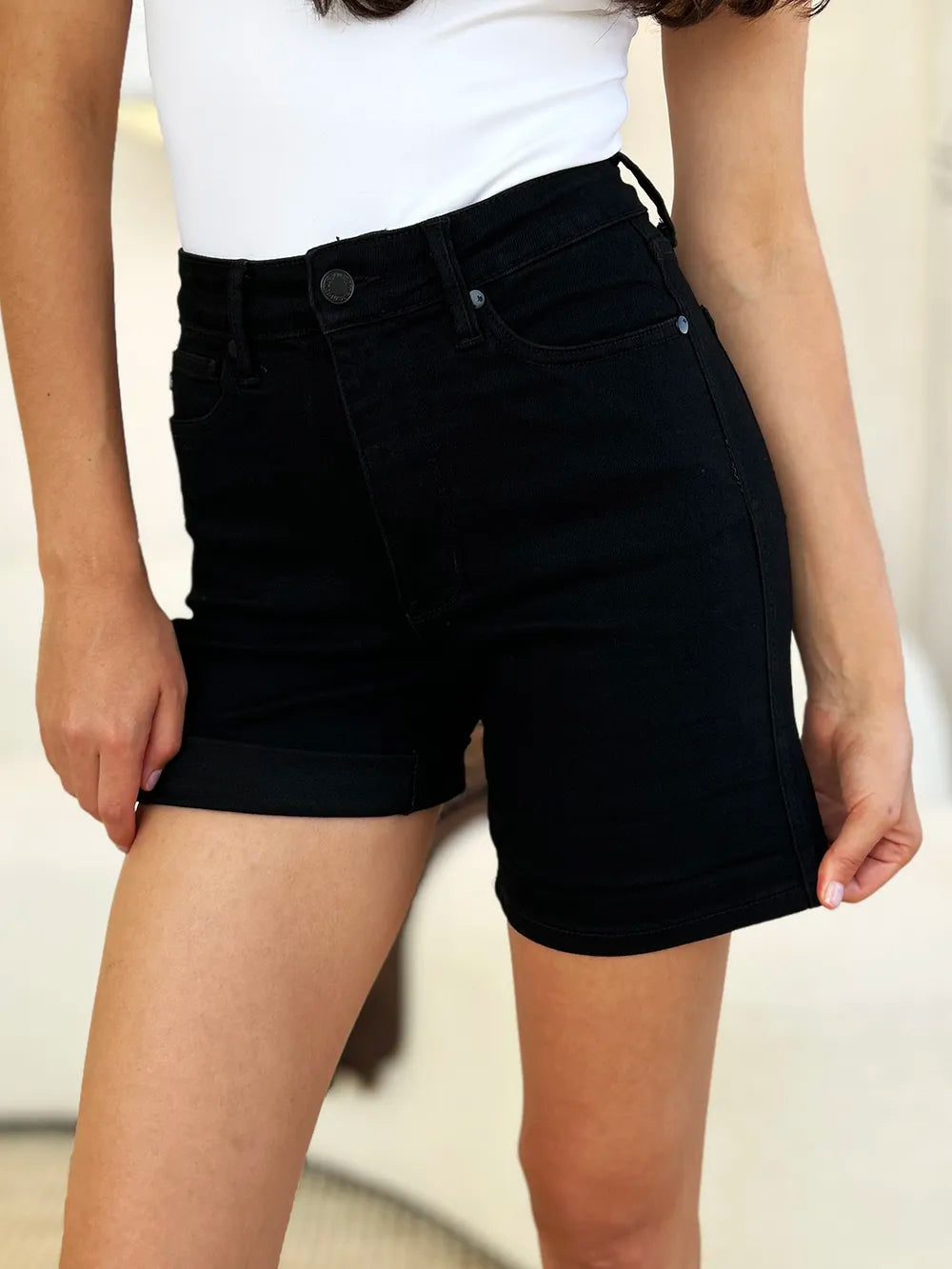 Judy Blue Full Size High Waist Tummy Control Cuffed Denim Shorts Denim Shorts
