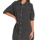 Zenana Washed Double Gauze Button Down Shirt Dress ASH BLACK
