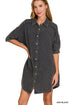 Zenana Washed Double Gauze Button Down Shirt Dress ASH BLACK
