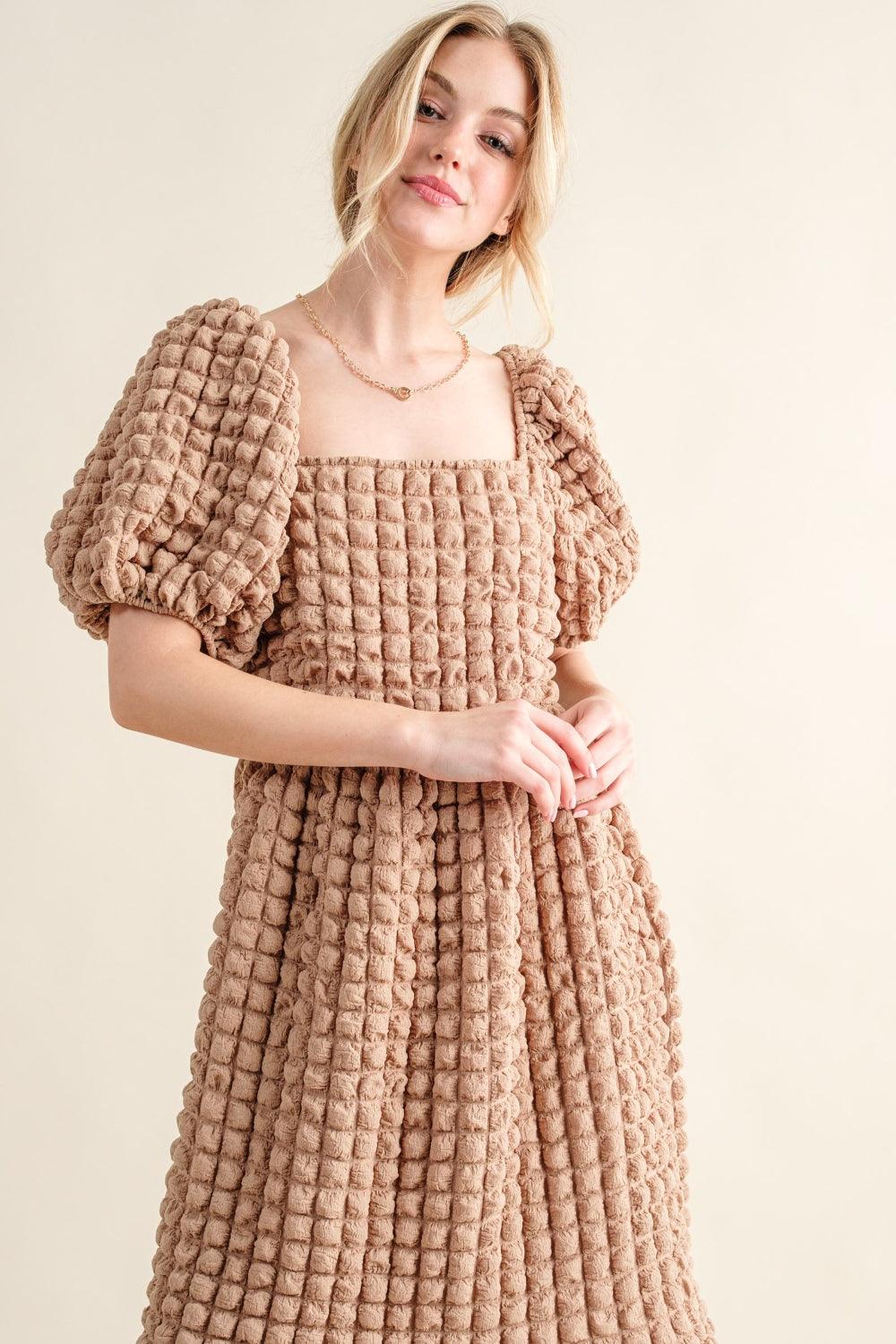 And The Why Full Size Square Neck Puff Sleeve Dress | Daverri Fashions
