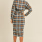 Mable Plaid Flannel Front Tie Button Down Shirt Dress Midi Dresses