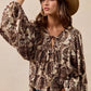 BiBi Printed Woven Front Tied Blouse with Baloon Sleeve - DAVERRI FASHIONS