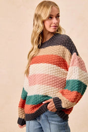BiBi Stripes Color Block Chunky Sweater | Sweaters Daverri Fashions