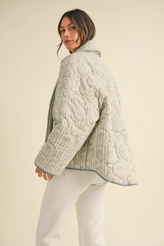 MABLE Floral Printed Quilted Open Front Jacket Jackets