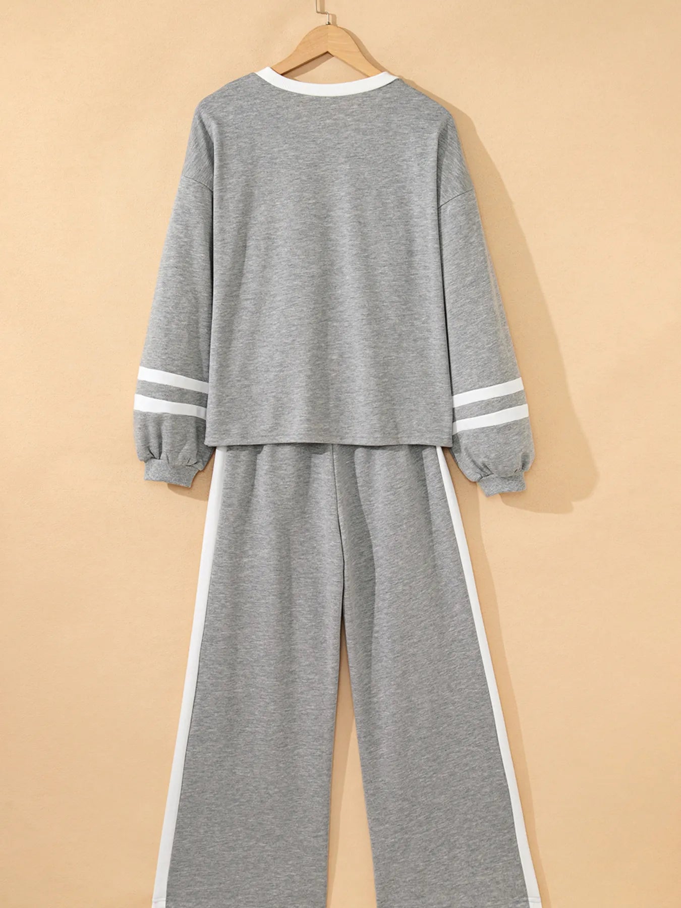 Daverri Fashions gray white striped track suit set with ribbed cuffs