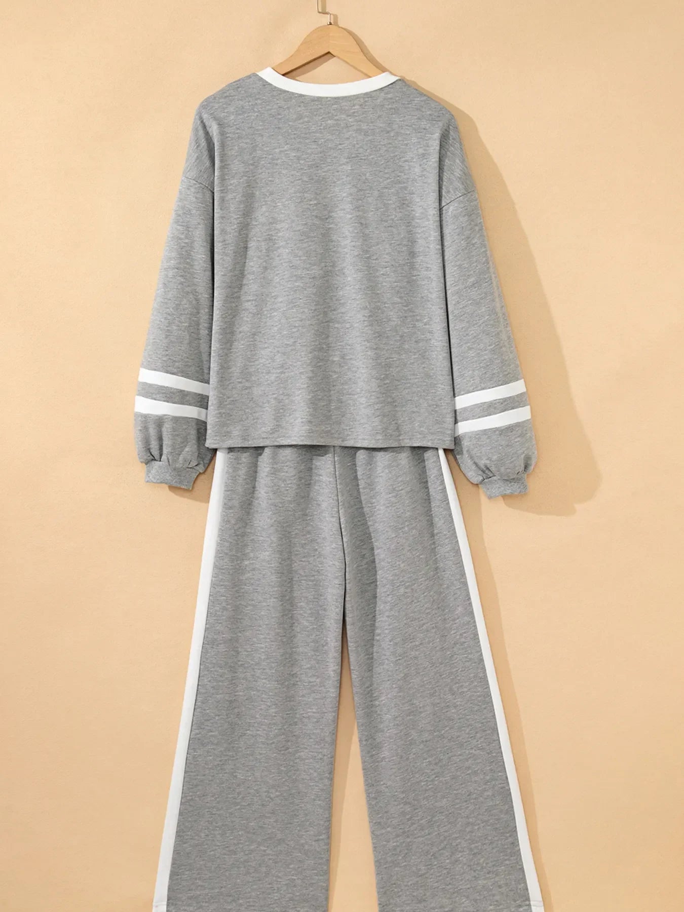Daverri Fashions gray white striped track suit set with ribbed cuffs