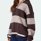 Striped Cable Knit V-Neck Sweater - DAVERRI FASHIONS