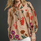 Umgee Flower Print Blouse with Scalloped Neckline - DAVERRI FASHIONS