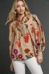 Umgee Flower Print Blouse with Scalloped Neckline - DAVERRI FASHIONS