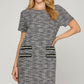 She + Sky Full Size Short Sleeve Pearl Studded Trim Knit Tweed Dress Plus Size Black Mini Dresses